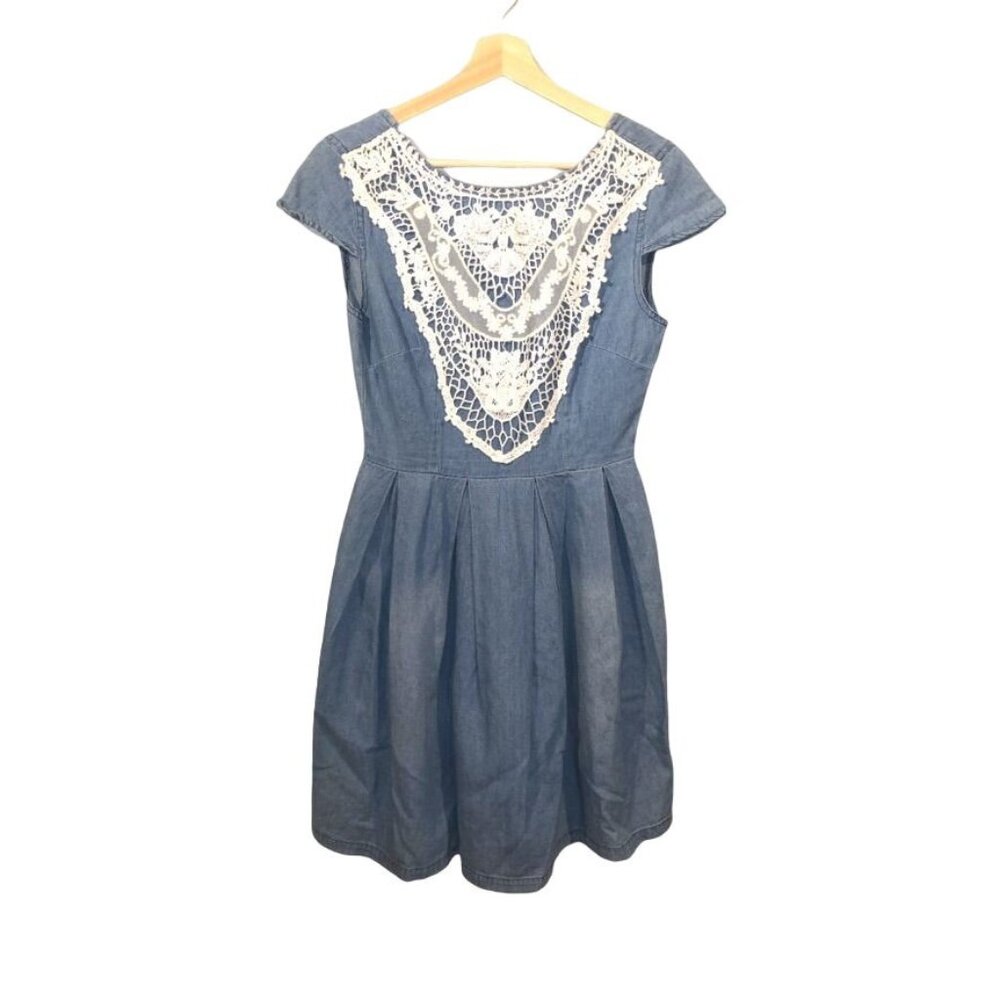Clover and Scout Denim Dress Jean Lace Blue Size Small Womens Cotton Casual